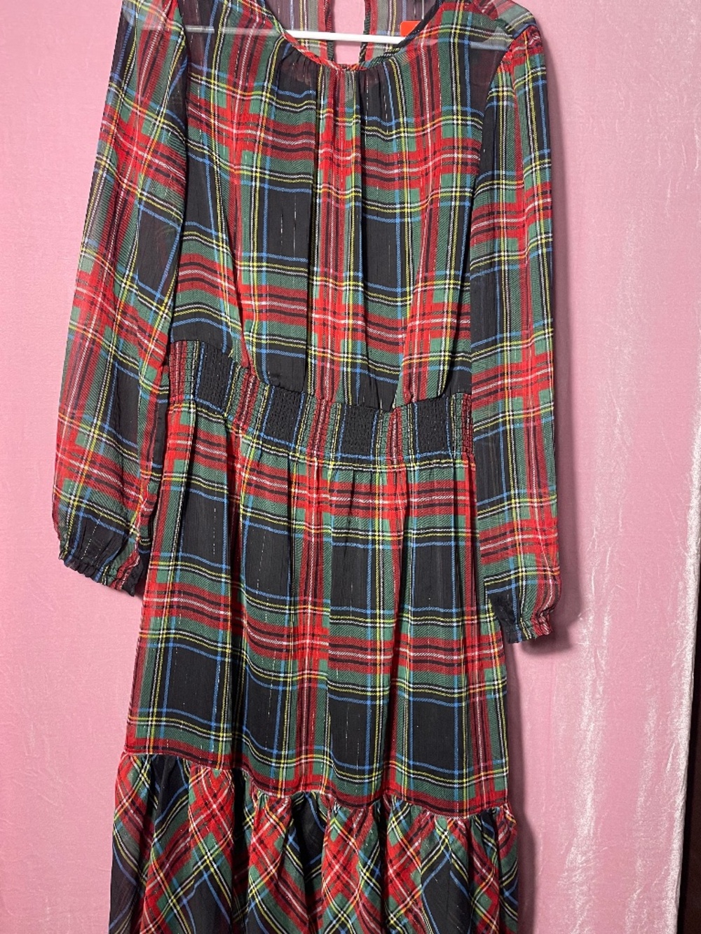 Darling Wms Sz. M (MT) J Crew sheer plaid w/ metallic thread long sleeve dress